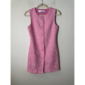 Endless Rose Pink Tweed Sleeveless Button Front Dress Sz XS